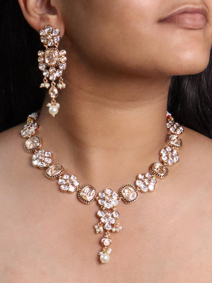 A closeup image of Mohar Kundan Polki Necklace Set -1 by Live Some India 