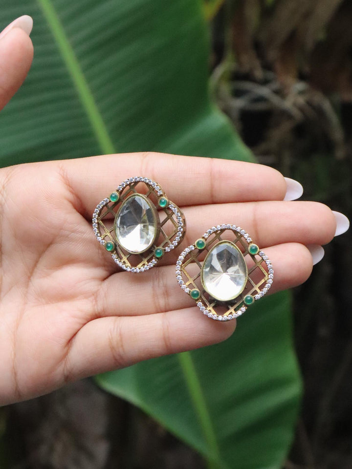 A closeup image of Moti Kundan Polki Stud Earrings -2  by Live Some India 