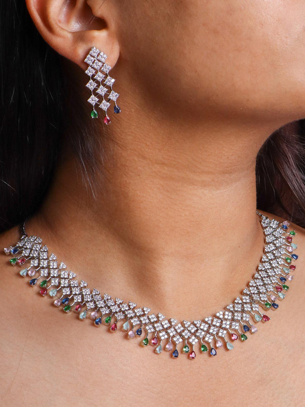 A closeup image of Multi Dangler Diamond Necklace Set by Live Some India 