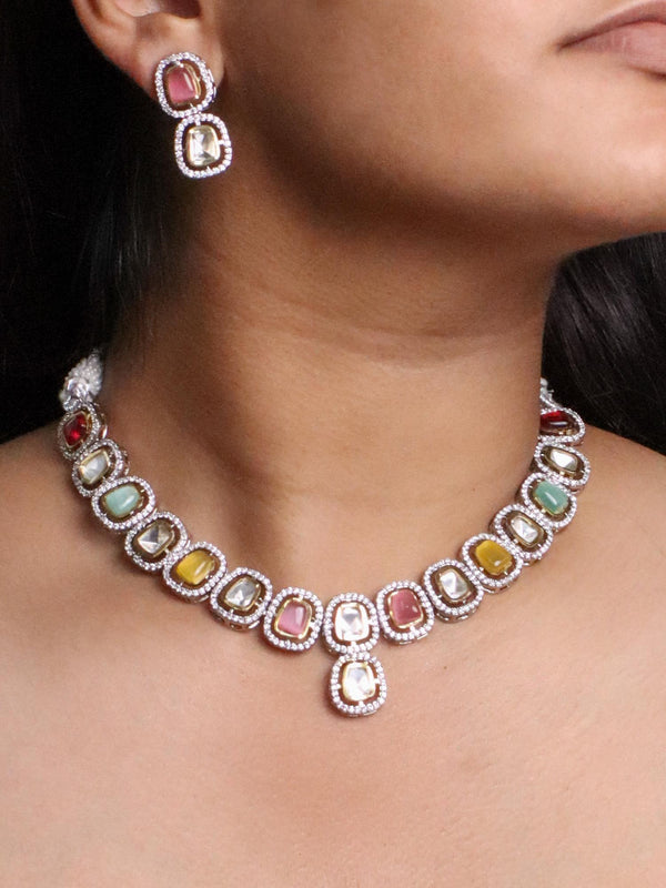 A closeup image o Multi Stone Kundan Polki Necklace Set -1 by Live some India 