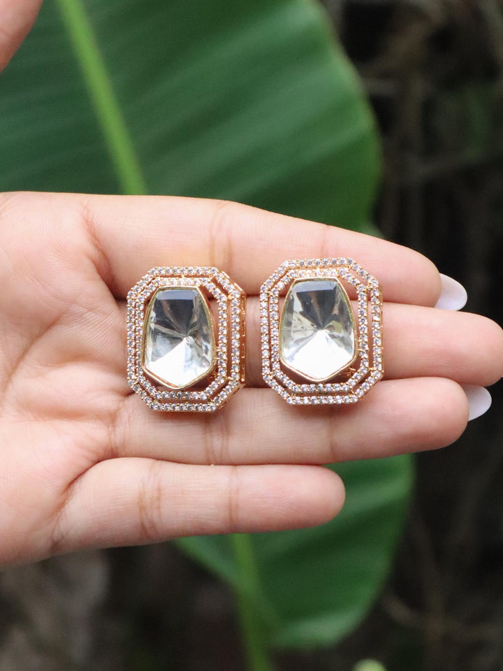 A closeup image of Nagina Kundan Polki Stud Earrings -2 by Live Some India 