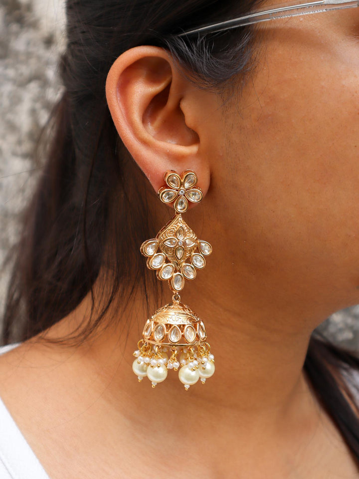 A closeup image of a girl wearing Navras Jhumka Earrings -2 by Live Some India 