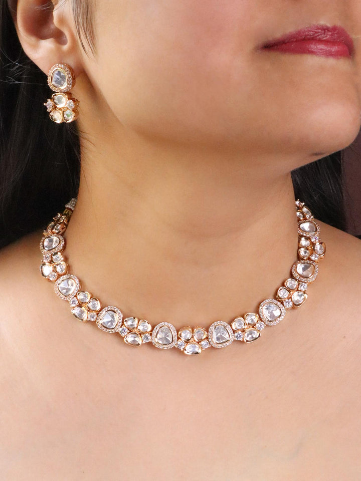 Girl wearing Neha Uncut Polki Kundan Necklace Set by Live Some India