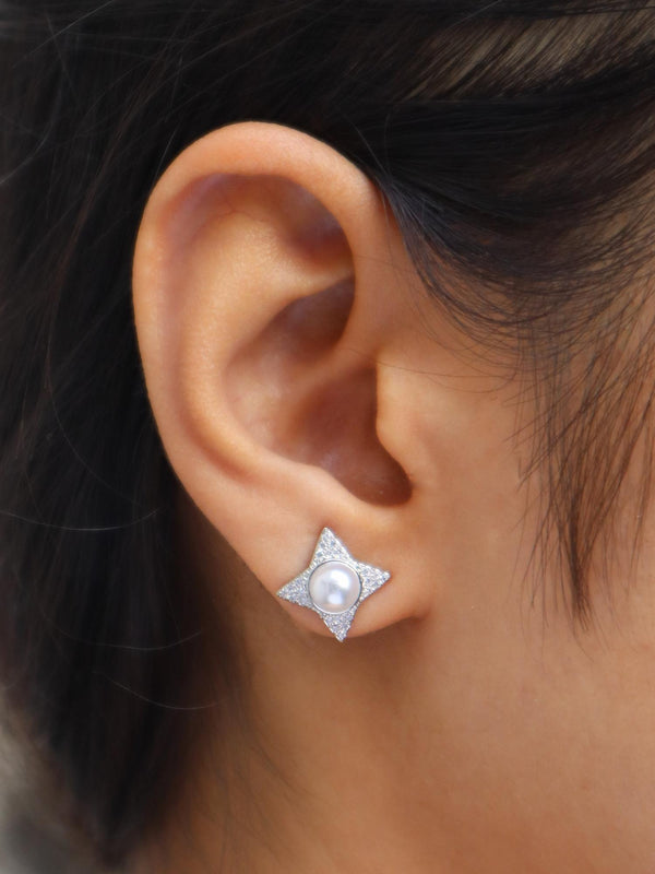 Girl wearing Ninja Style Diamond Earrings with Pearls by Live Some India