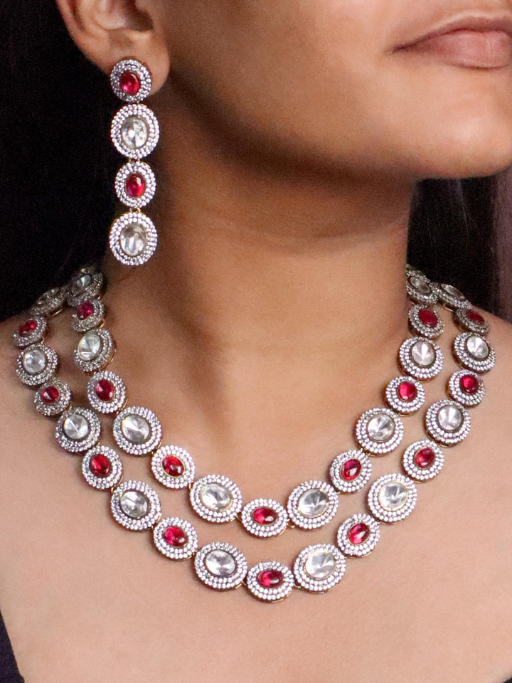 A closeup image of a girl wearing Nivara Kundan Polki Necklace Set -5 by Live Some India 