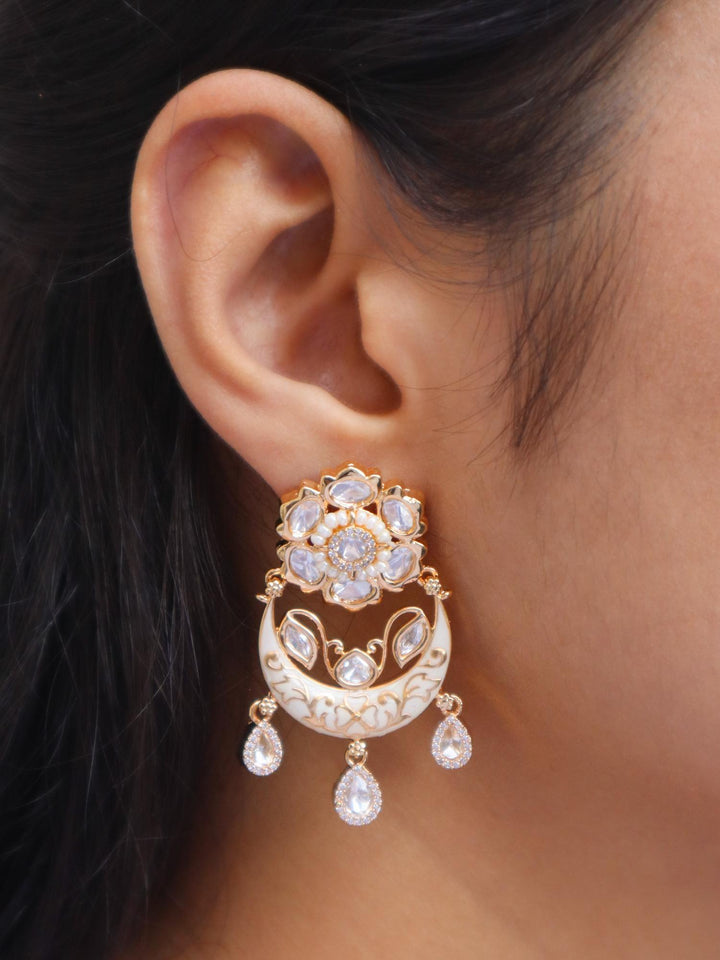 Girl wearing Nya Kundan Polki & Meenakari Dangle Earrings by Live Some India