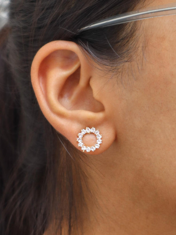 Gold Studded Round Crystal Earrings