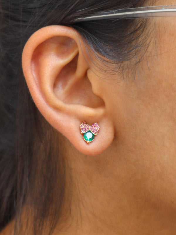 Ruby Bow with Emerald Stone Earrings