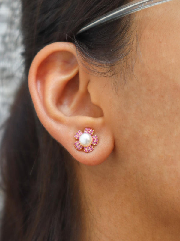 Ruby Studded Pearl Earrings