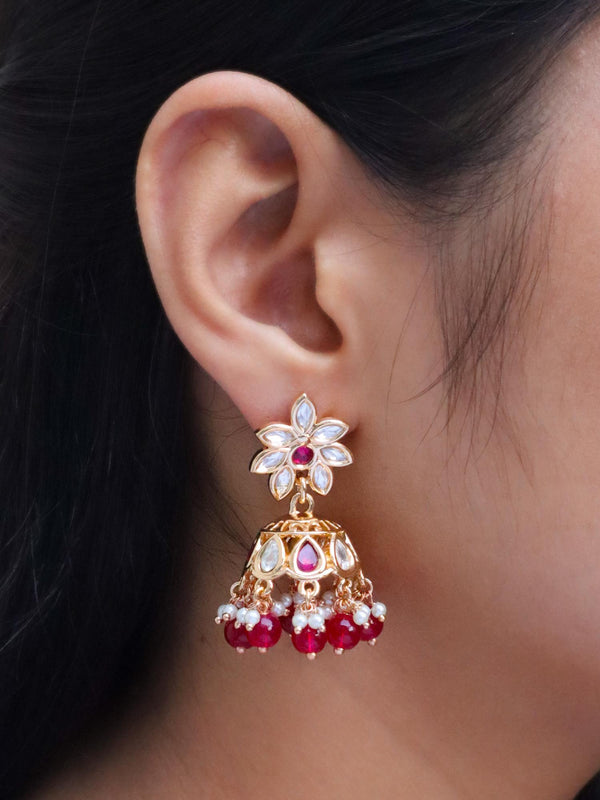 Star Small Jhumka Kundan Polki Earrings