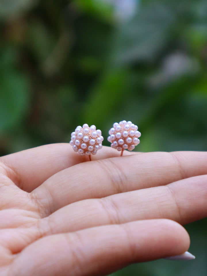 A closeup image of Pearl Ball Earrings -1 by Live Some India 