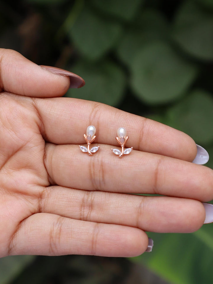 A closeup image of Pearl Bud Earrings -1 by Live Some India 