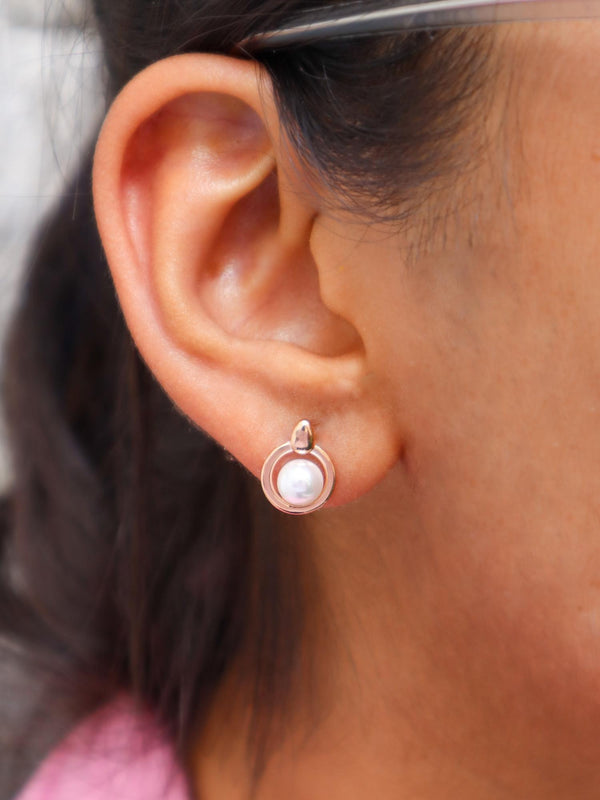 A closeup image of Pearl Centered Earrings -1 by Live Some India 