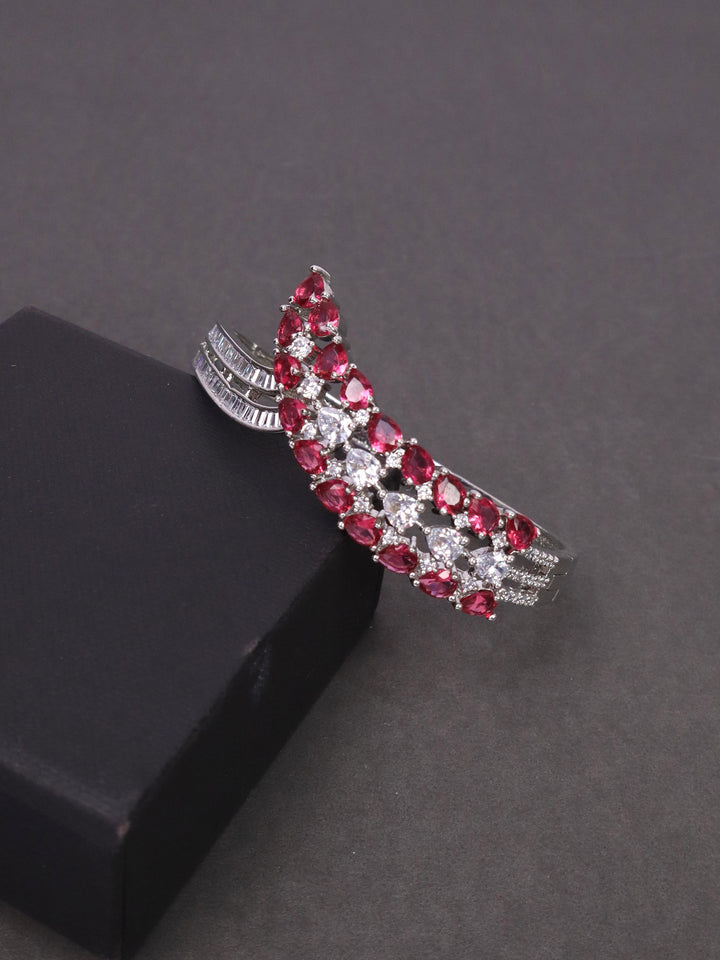 A closeup image of Red Veronica Diamond Bracelet by Live Some India on a black background b