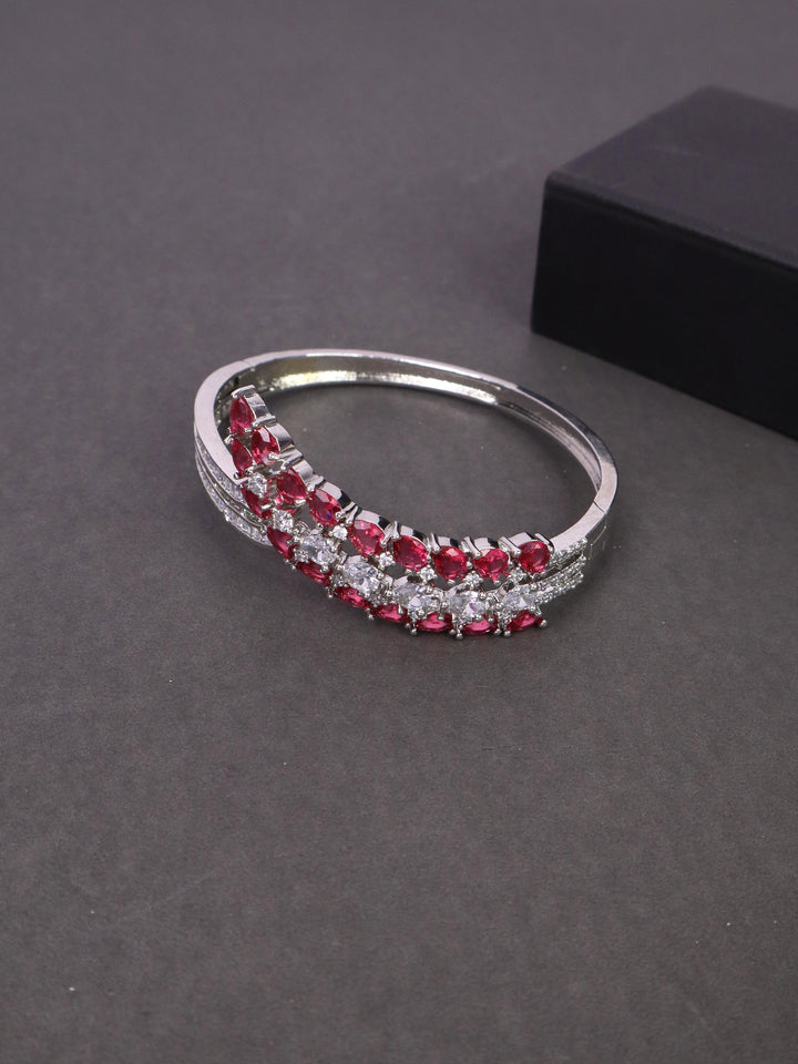 A closeup image of Red Veronica Diamond Bracelet -1 by Live Some India on a black background