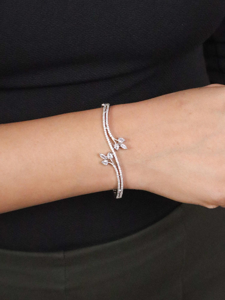 Girl wearing Reva Designer Diamond Bracelet - Silver by Live Some India