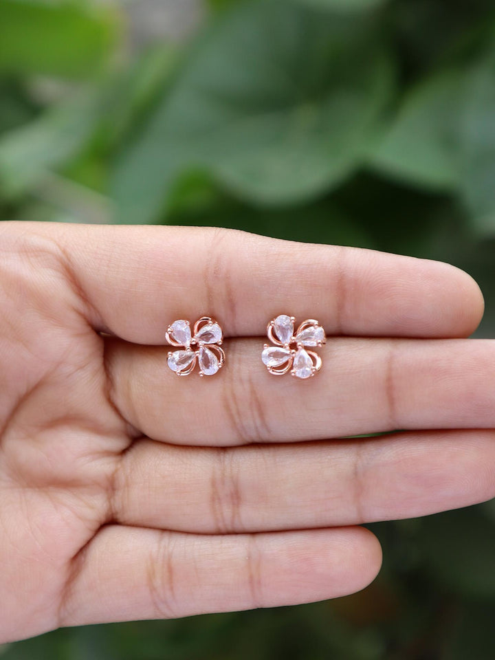 A closeup image of Rose Gold Crystal Floral Earrings-1 by Live Some India 