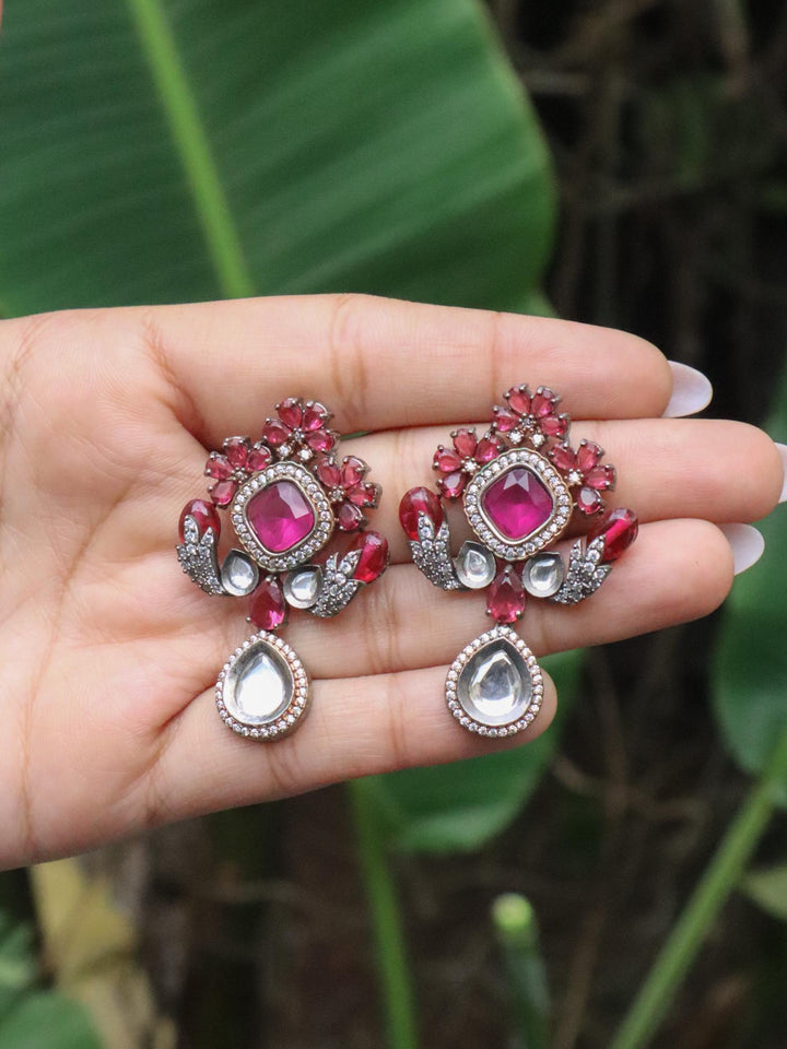 A closeup image of Royal Elegant Polki Contemporary Earrings -2 by Live Some India 