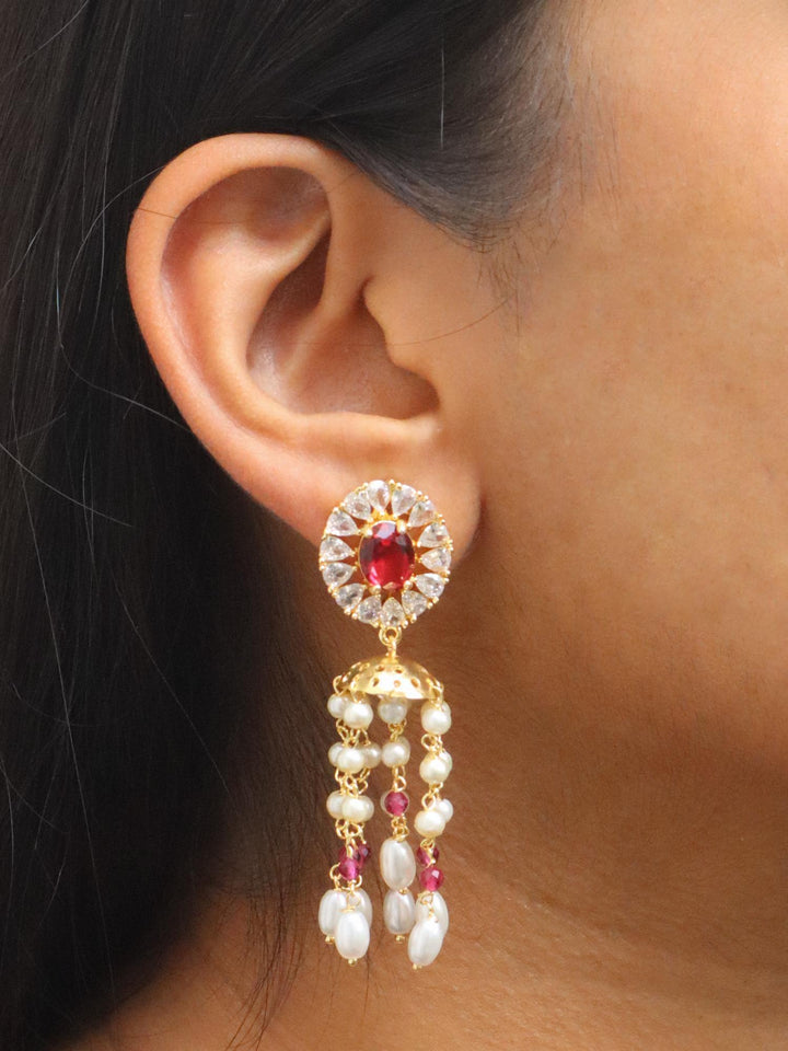 A closeup image of Ruby Dome Diamond Earrings -3 by Live Some India 