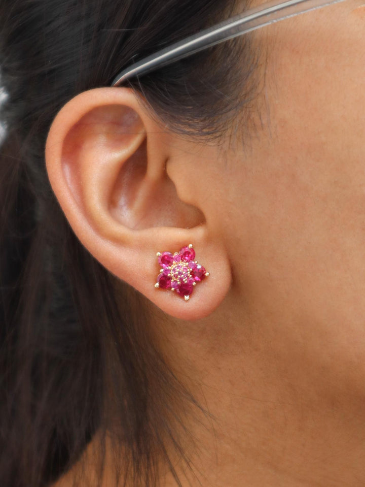 A closeup image of Ruby Floral Bordered Earrings by Live Some India 