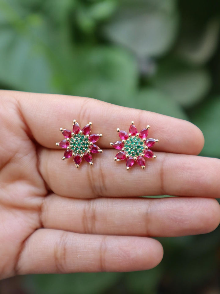 A closeup image of Ruby and Green Stone Earrings -1 by Live Some India 