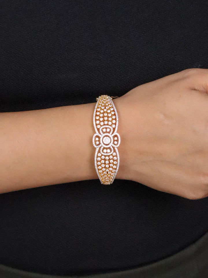 Girl wearing Saanvi Designer Diamond Bracelet - Gold by Live Some India