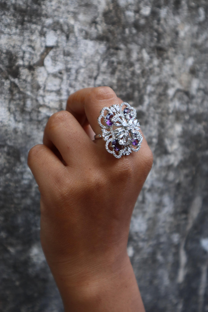 A closeup image of Saanvi Purple Diamond Ring -1 by Live Some India 