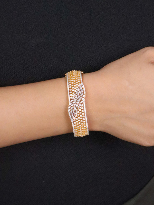 Girl wearing Sahana Designer Diamond Bracelet - Gold by Live Some India