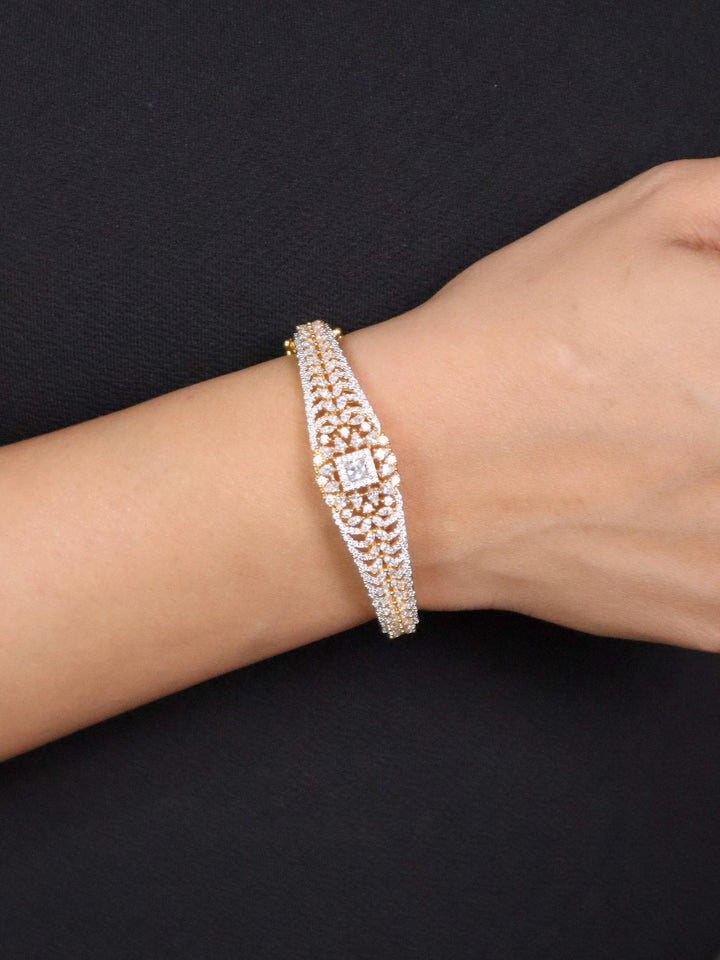 Girl wearing Samaira Designer Diamond Bracelet - Gold by Live Some India