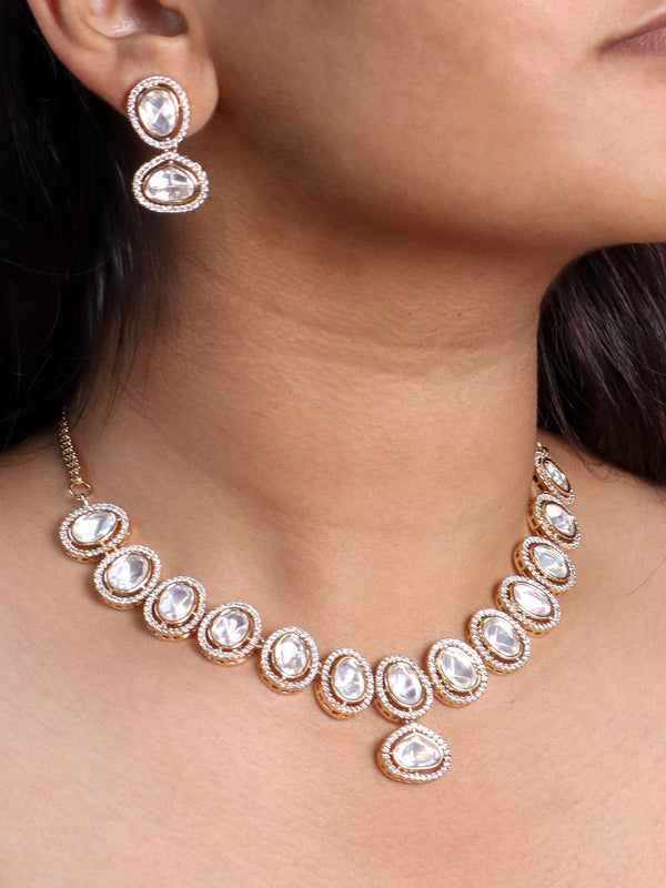 A closeup image of a girl wearing Samaira Kundan Polki Necklace Set -5 by Live Some India 