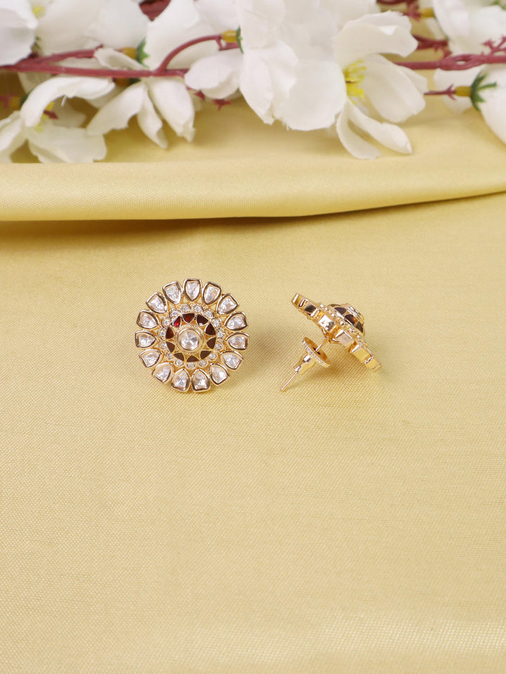 A closeup image of Satvi Kundan Polki Brown Stud Earrings -1  by Live Some India 