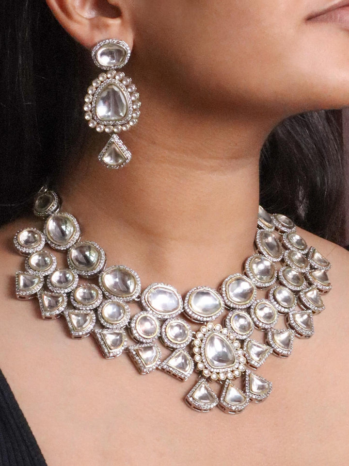 A closeup image of Shahi Kundan Polki Necklace Set -3 by Live Some India 