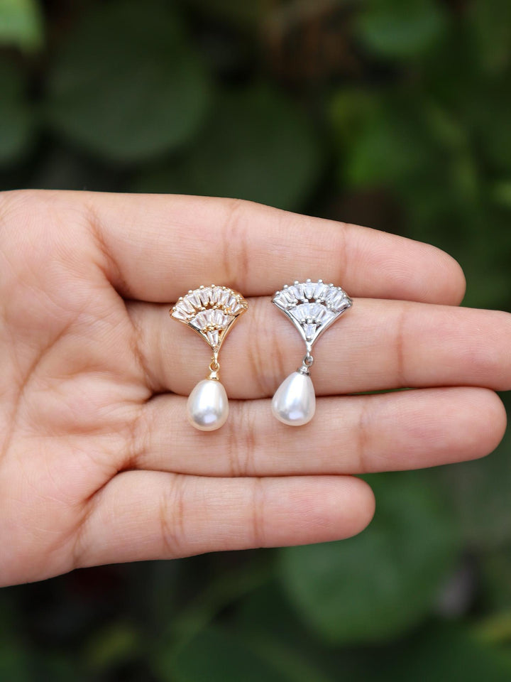 A closeup image of Shell with Pearl Earrings -2 by Live Some India 