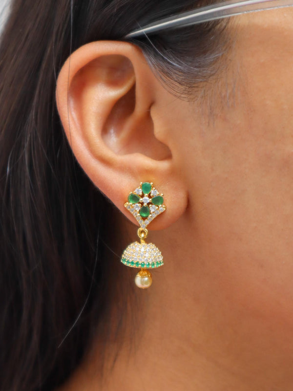 A closeup image of Shiny Floral Kundan Polki Jhumka Earrings -1 by Live Some India 
