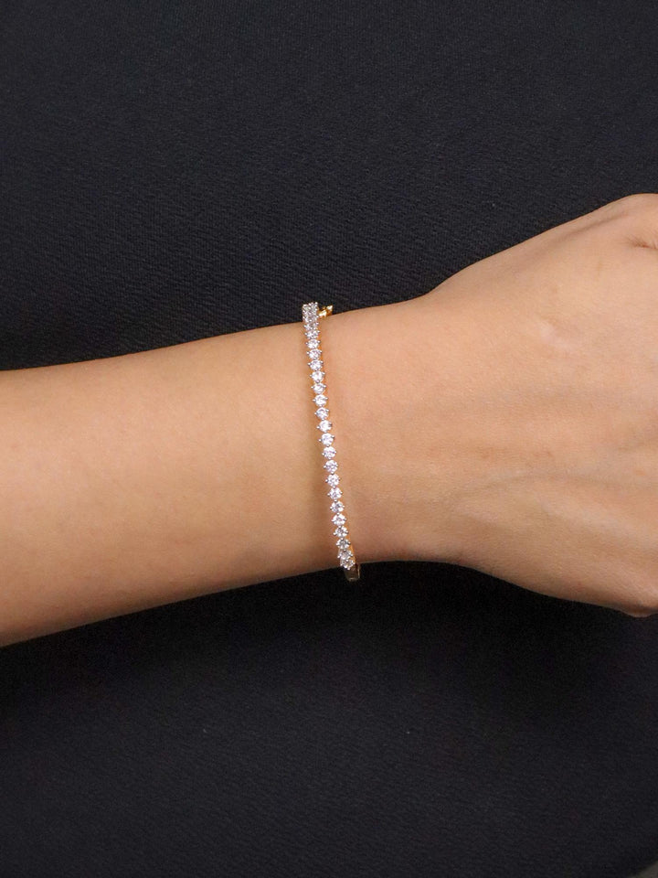 Girl wearing Single Line Diamond Bracelet - Gold by Live Some India