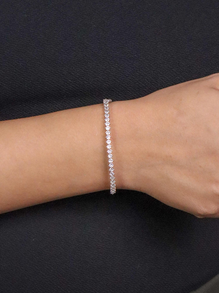 Girl wearing Single Line Diamond Bracelet - Silver by Live Some India