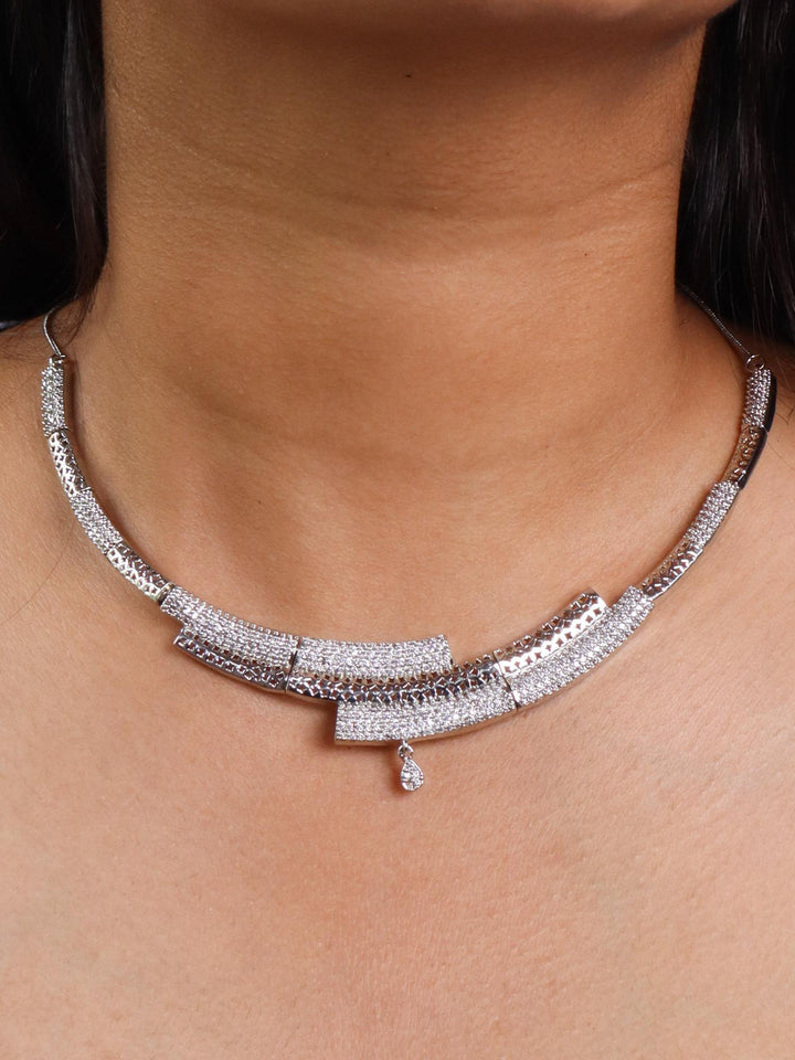 A closeup image of a girl wearing Snake Diamond Necklace -1 by Live Some India 