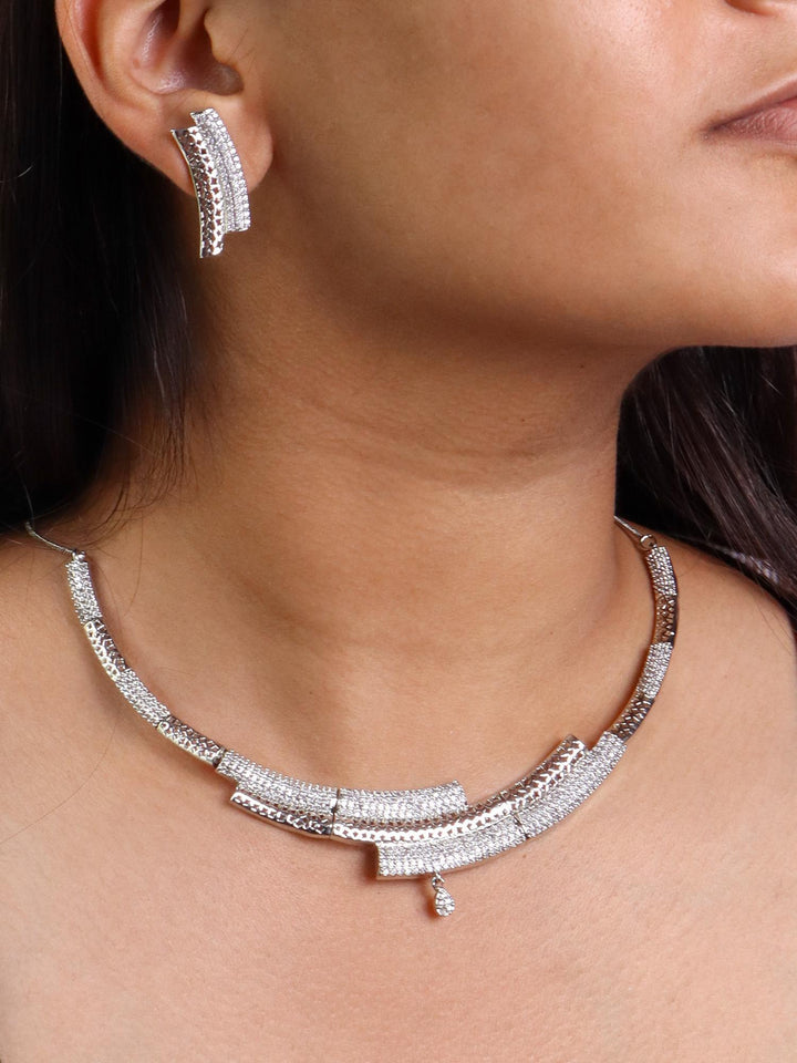 A closeup image of a girl wearing Snake Diamond Necklace Set -4 by Live Some India 