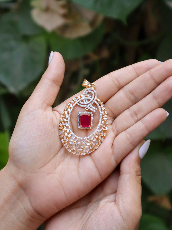 A closeup image of Sparkling Pink Diamond Pendant Set by Live Some India 