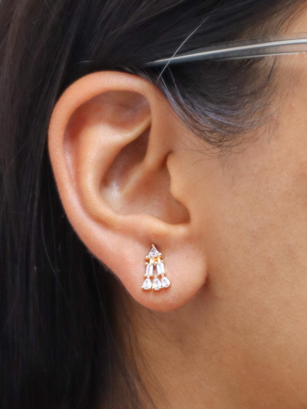 A closeup image of a girl wearing Stack Earrings -1 by Live Some India 