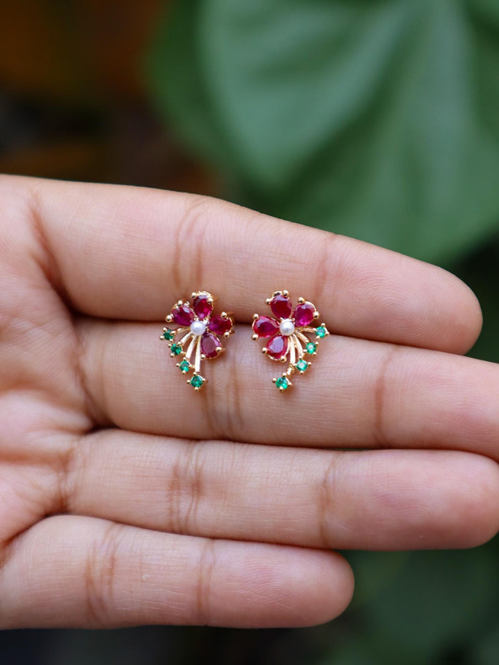 A closeup image of Sterling Ruby and Green Earrings by Live Some India 