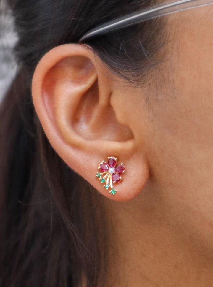 A closeup image of Sterling Ruby and Green Earrings -1 by Live Some India 