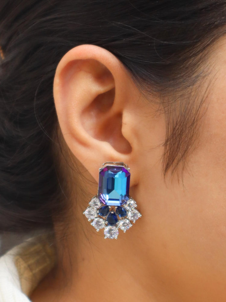 Girl wearing Swarovski Inspired Designer Earrings by Live Some India