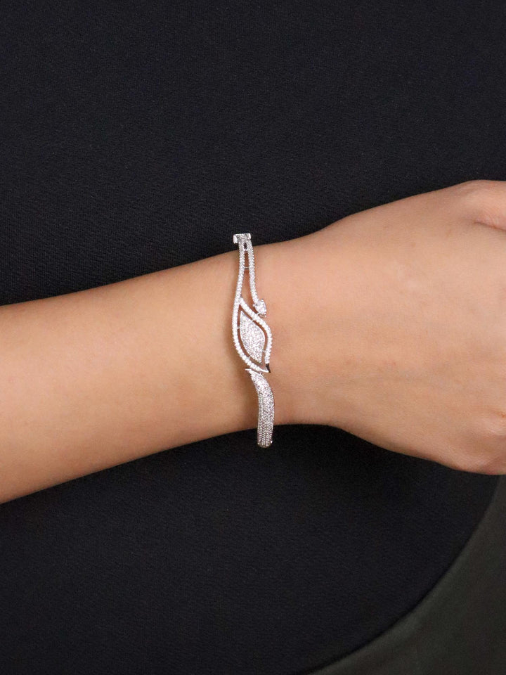 Girl wearing Tara Designer Diamond Bracelet - Silver by Live Some India