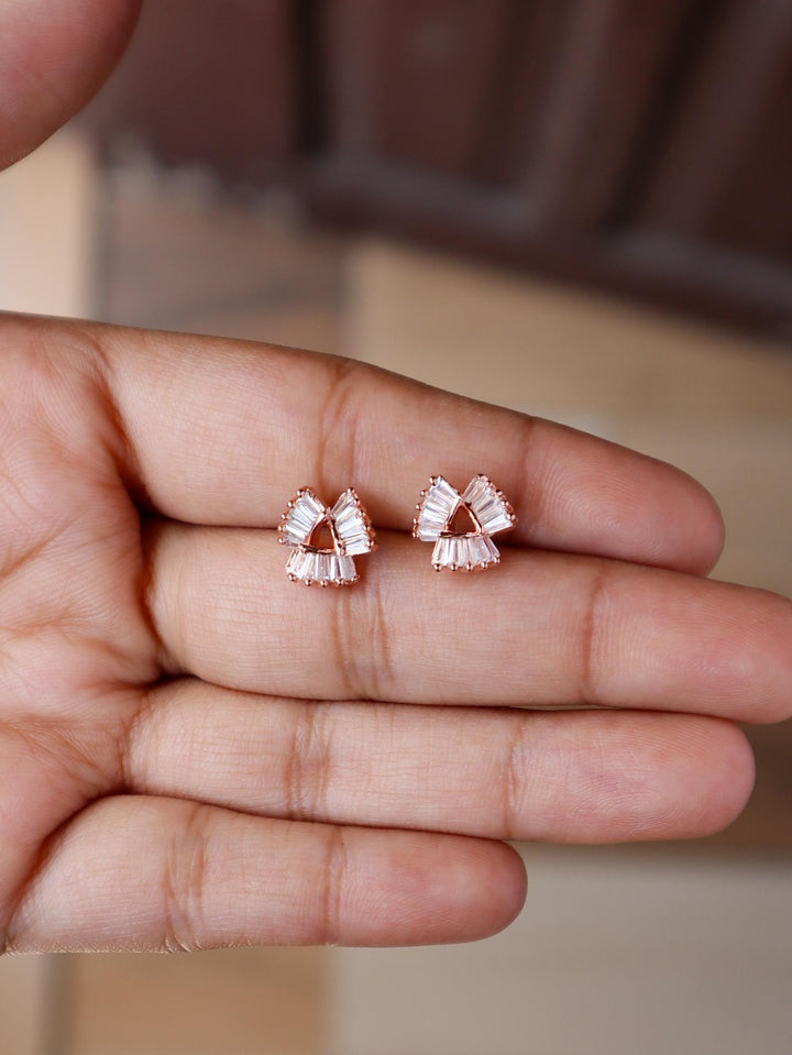 A closeup image of Triangular folded Crystal Earrings -1 by Live Some India 