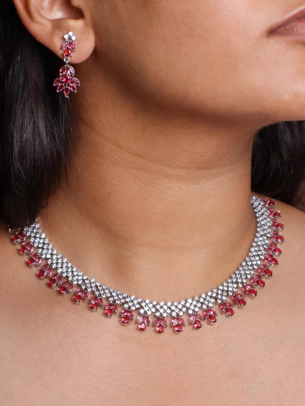 A closeup image of Tulips Diamond Necklace set -4 by Live Some India 