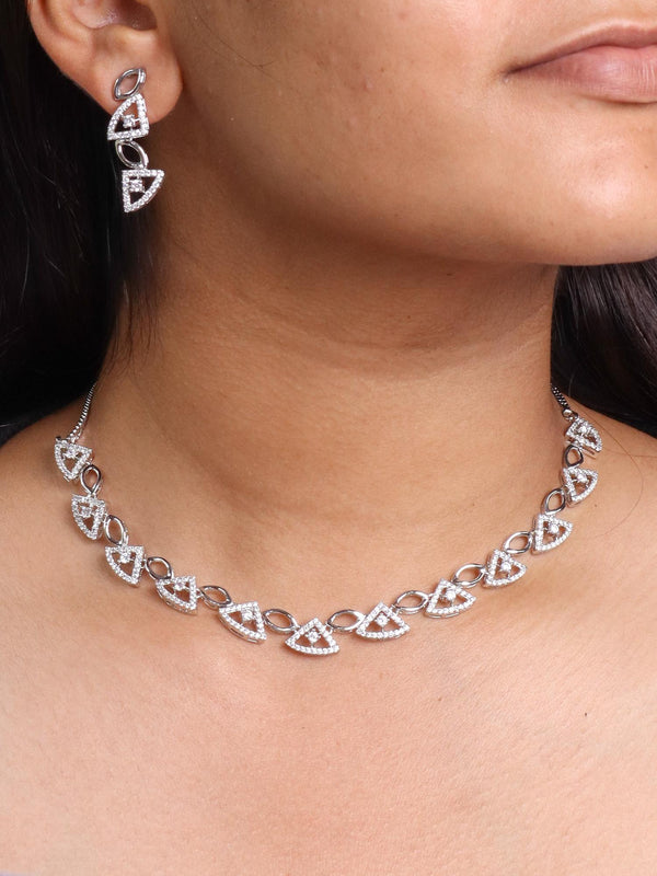 A closeup image of a girl wearing Unique Patterned Diamond Necklace Set -1 by Live Some India 