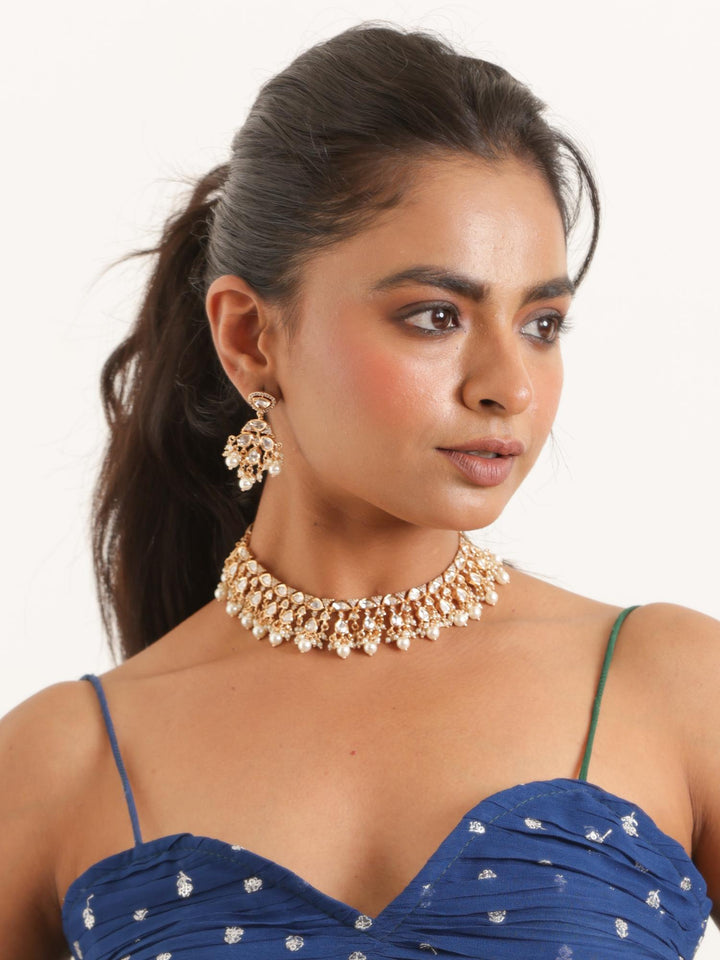 Model wearing Vahi Designer Kundan Polki Neckace Set by Live Some India