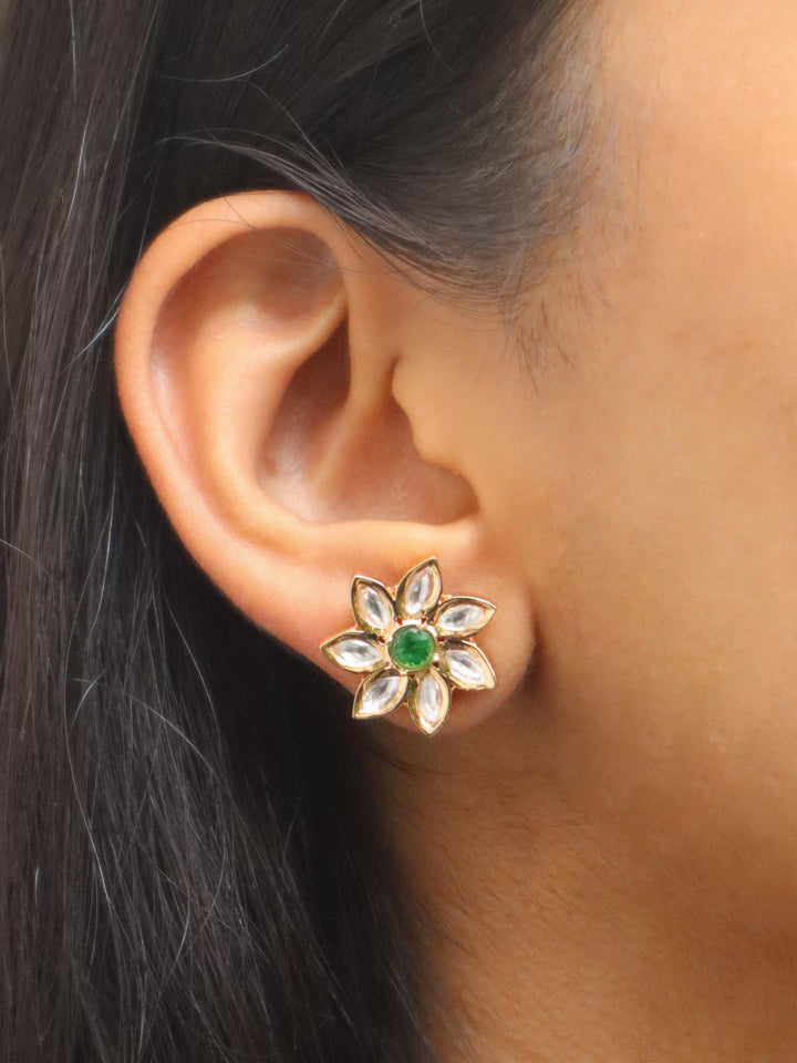 A closeup image of Zara Kundan Polki Stud Earrings -1 by Live Some India 