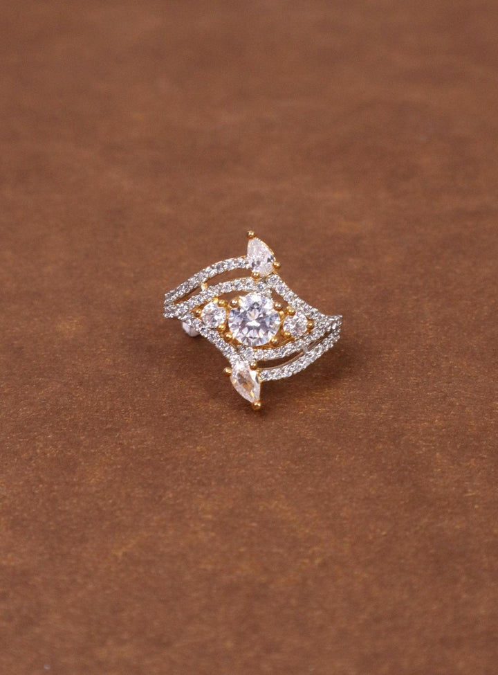 Aadhya Diamond Ring - by Live Some India in just A closeup image of Aadhya Diamond Ring -2 by Live Some India on a brown background